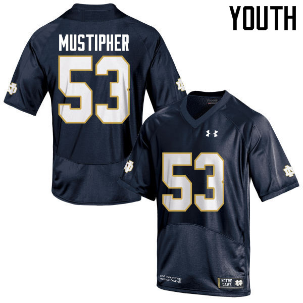 Youth #53 Sam Mustipher Notre Dame Fighting Irish College Football Jerseys-Navy Blue